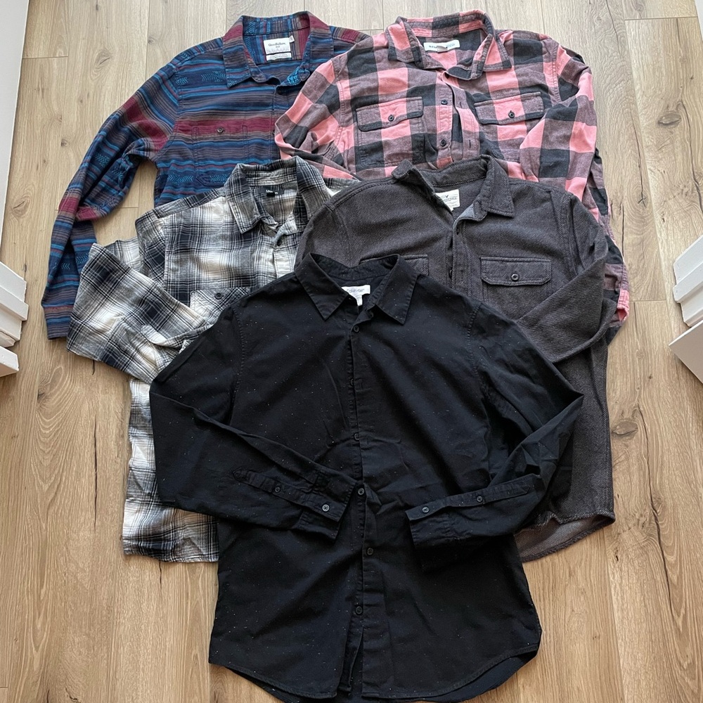 Bundle lot five flannel Aztec western button up shirts all L American eagle